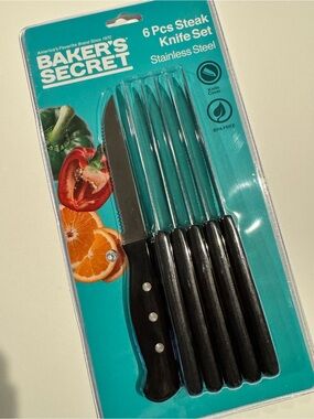 Baker’s Secret Black Handle Stainless Steel 6-Piece Steak Knife Set
